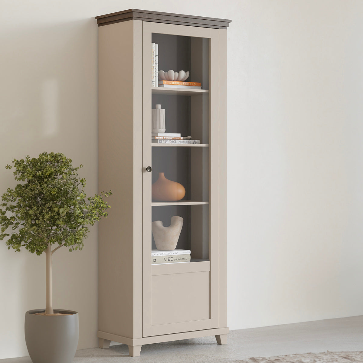 Vitrine 1 porte ouverture droite Martin Beige et Bois - vue 4