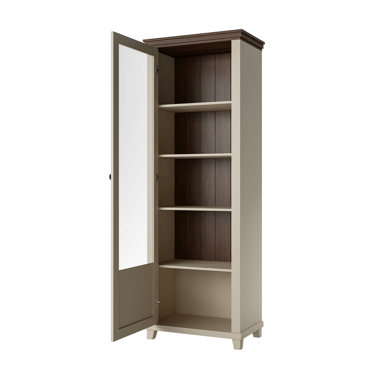 Vitrine 1 porte ouverture gauche Martin Beige et Bois - vue 3