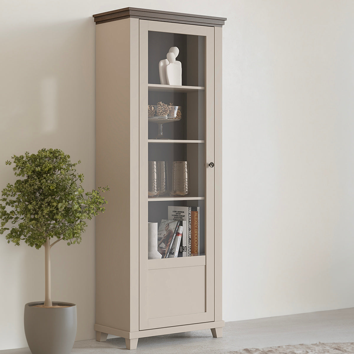 Vitrine 1 porte ouverture gauche Martin Beige et Bois - vue 4