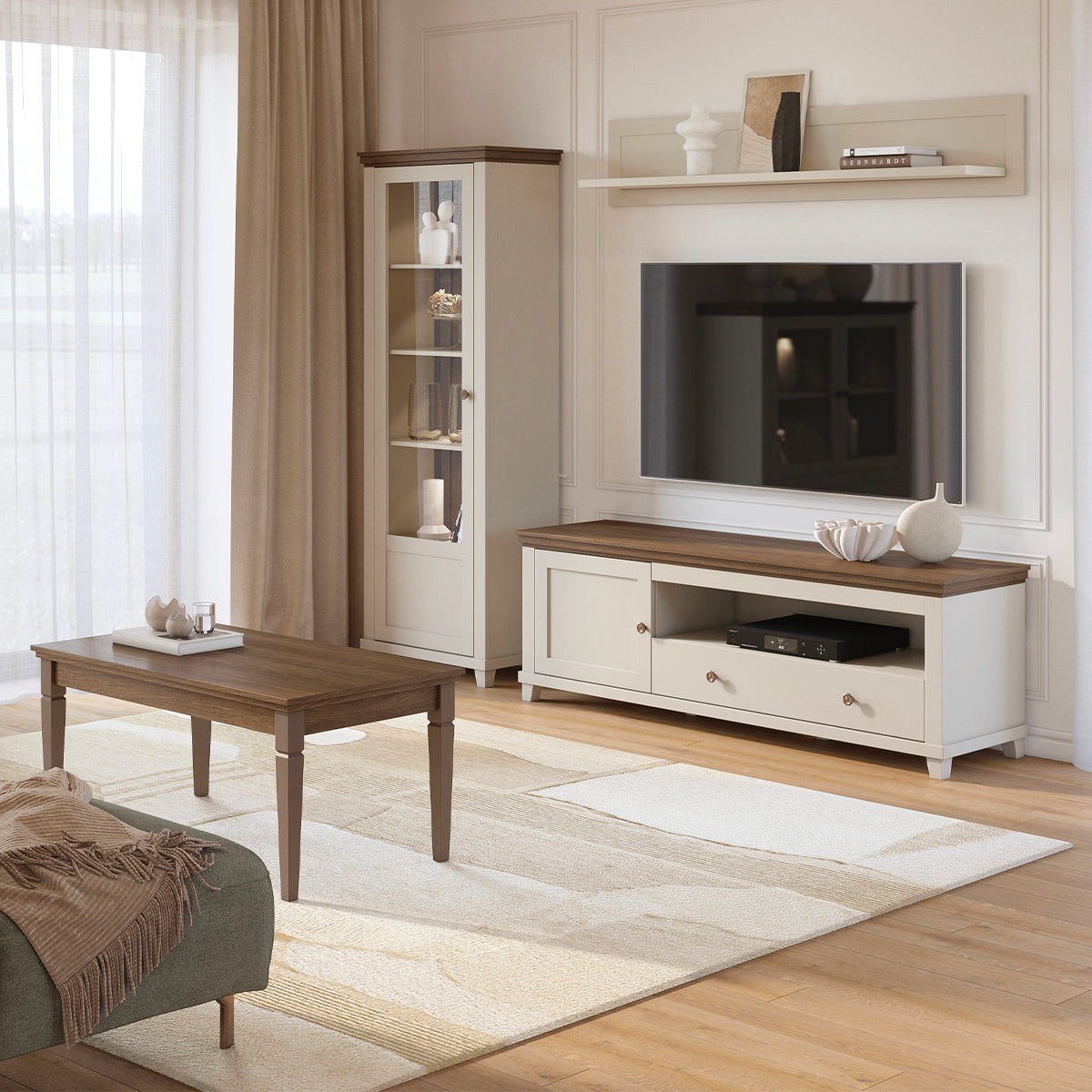 Vitrine 1 porte ouverture gauche Martin Beige et Bois - vue 5