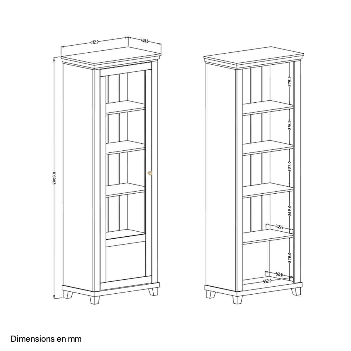 Vitrine 1 porte ouverture gauche Martin Beige et Bois - vue 7