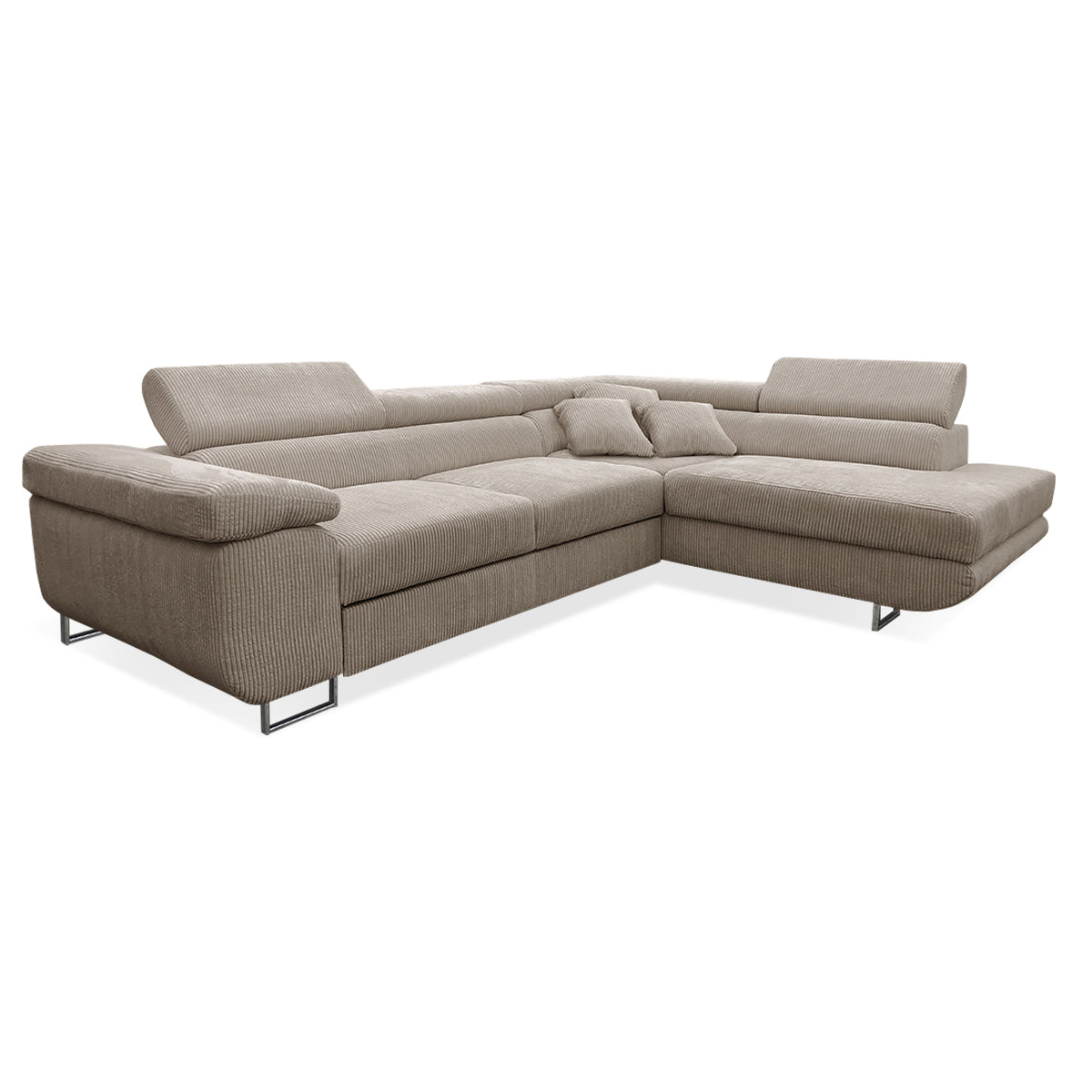 Canapé d'angle convertible droit 4 places coffre Martin velours côtelé Taupe