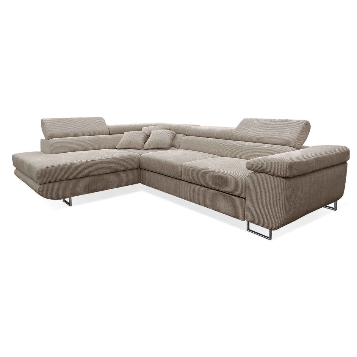 Canapé d'angle convertible gauche 4 places coffre Martin velours côtelé Taupe