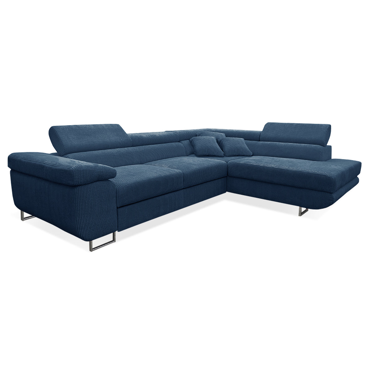 Canapé d'angle convertible droit 4 places coffre Martin velours côtelé Bleu