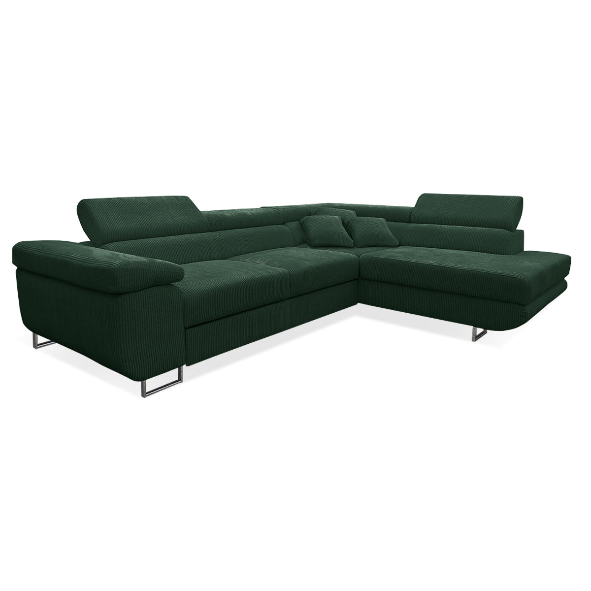 Canapé d'angle convertible droit 4 places coffre Martin velours côtelé Vert Sapin