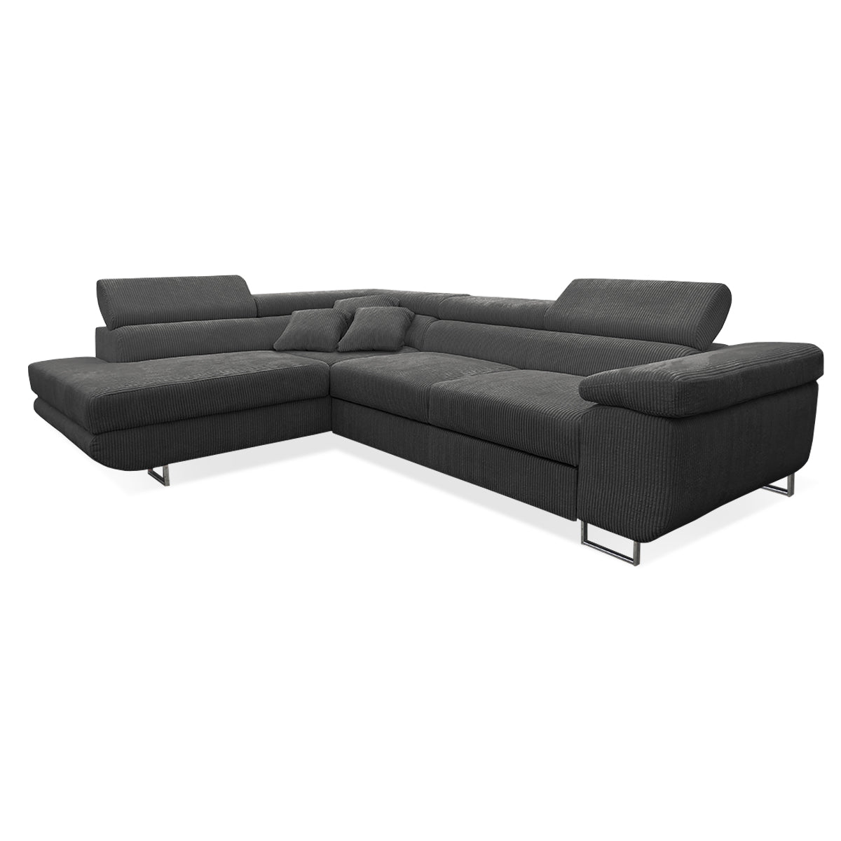 Canapé d'angle convertible gauche 4 places coffre Martin velours côtelé Gris foncé