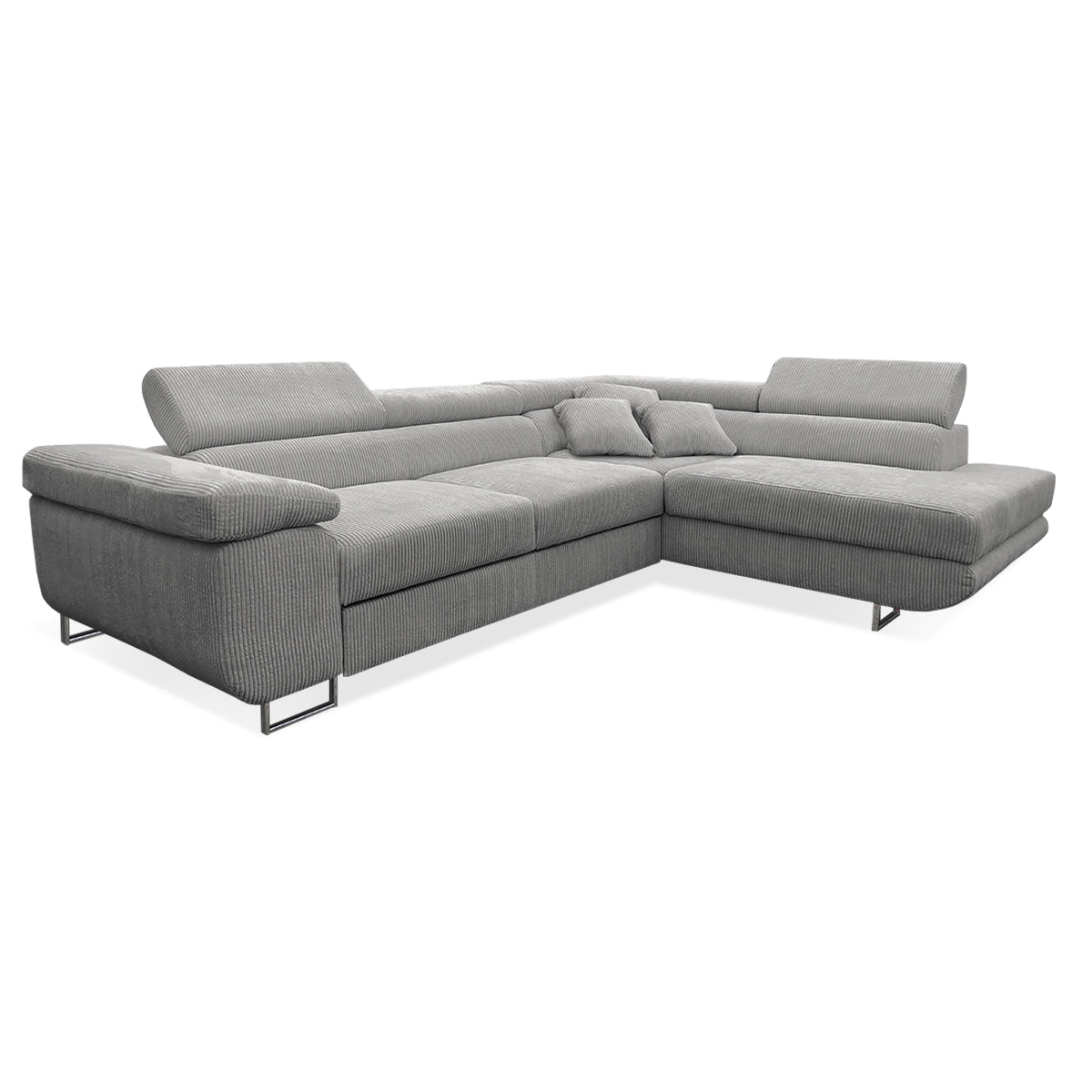Canapé d'angle convertible droit 4 places coffre Martin velours côtelé Gris Clair
