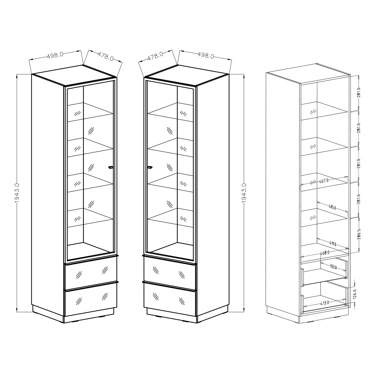 Vitrine 1 porte 2 tiroirs Mathis Noir - vue 5