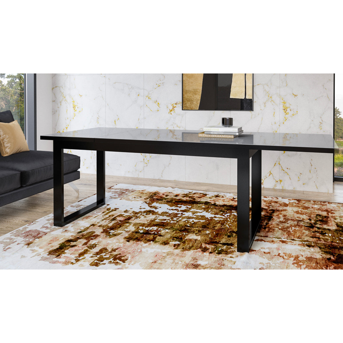 Table à manger extensible 6 à 8 places Mathis Gris et Noir - vue 4