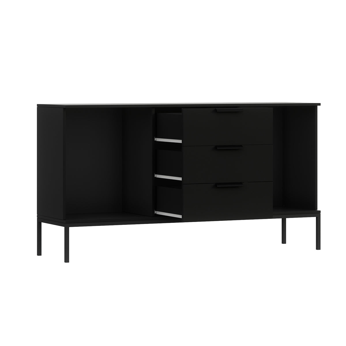 Buffet 2 portes 3 tiroirs Melchior Noir et Bois - vue 4