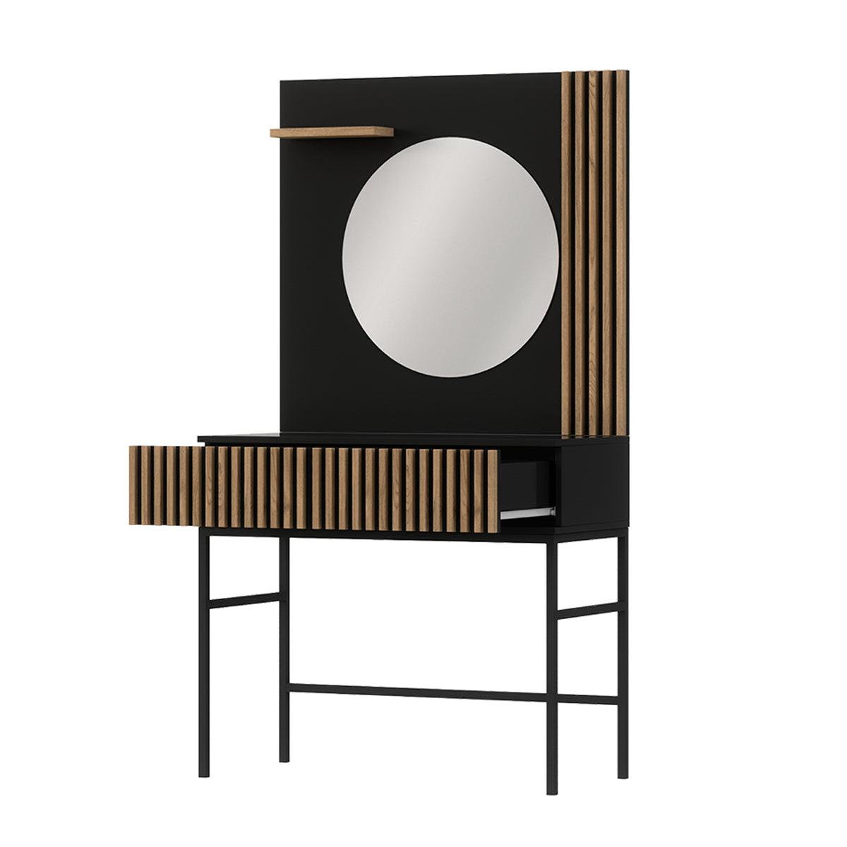Coiffeuse murale 1 tiroir 1 miroir Melchior Noir et Bois - vue 4