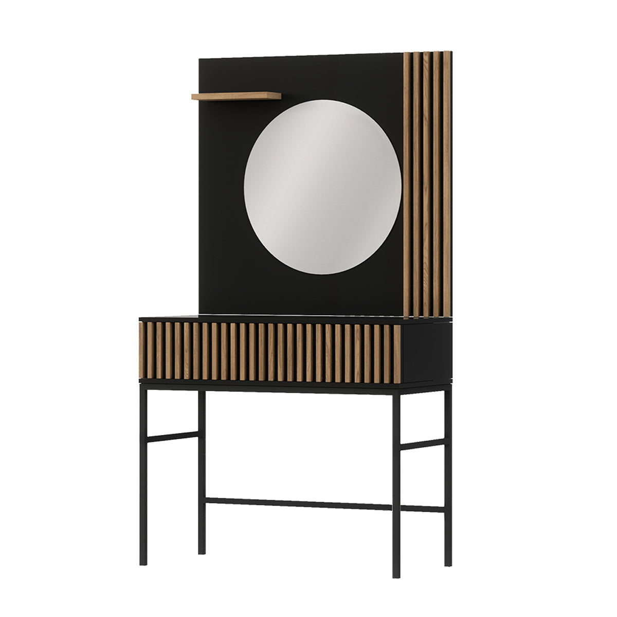 Coiffeuse murale 1 tiroir 1 miroir Melchior Noir et Bois