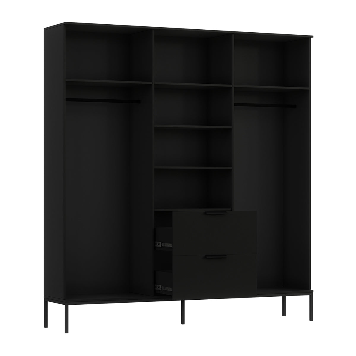 Armoire 3 portes 2 tiroirs Melchior Noir et Bois - vue 4