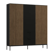 Armoire 3 portes 2 tiroirs Melchior Noir et Bois