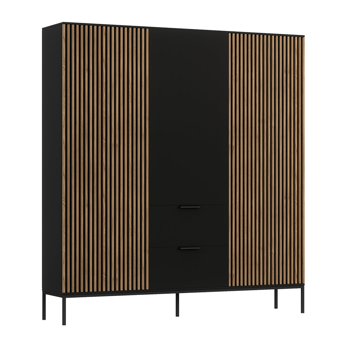 Armoire 3 portes 2 tiroirs Melchior Noir et Bois