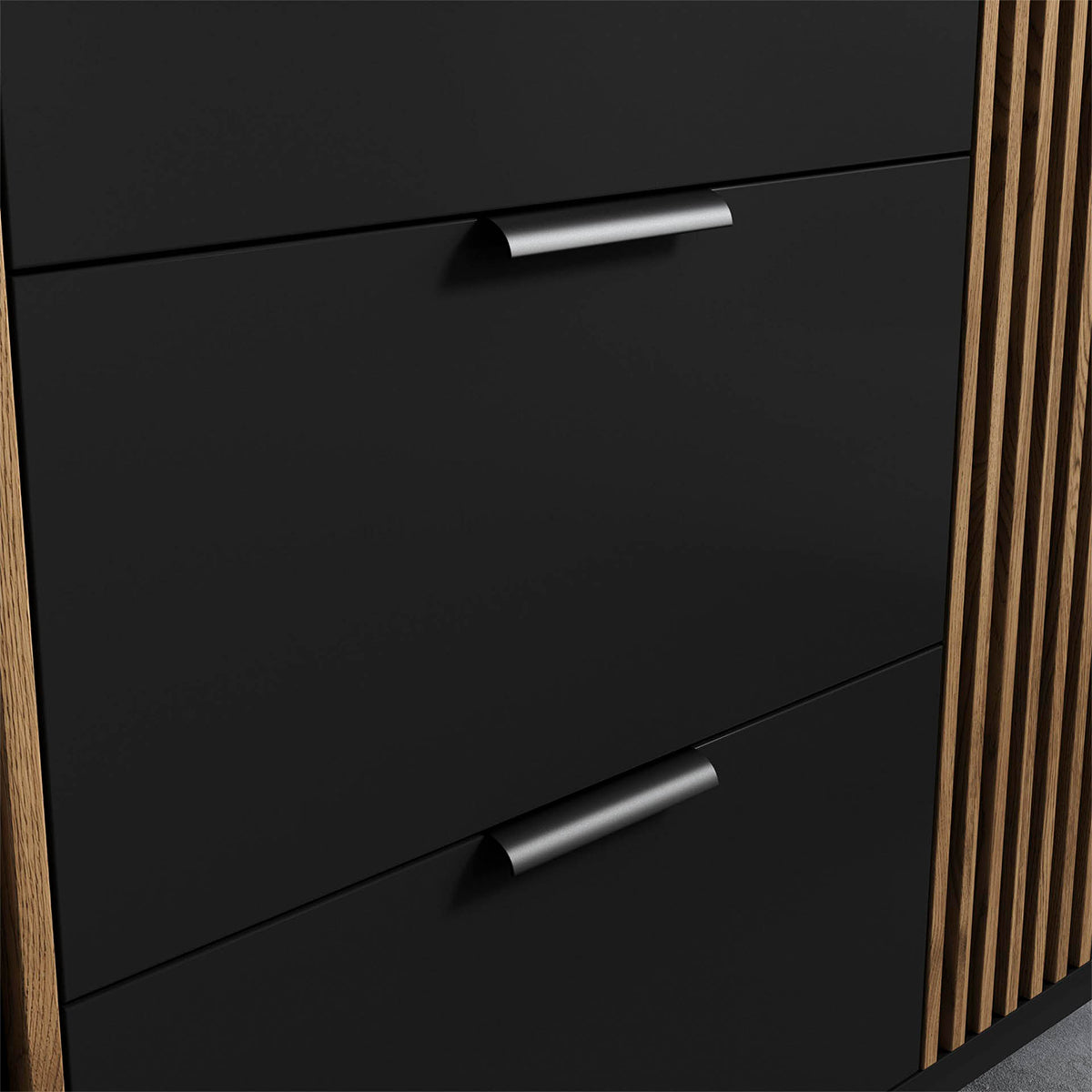 Armoire 3 portes 2 tiroirs Melchior Noir et Bois - vue 5