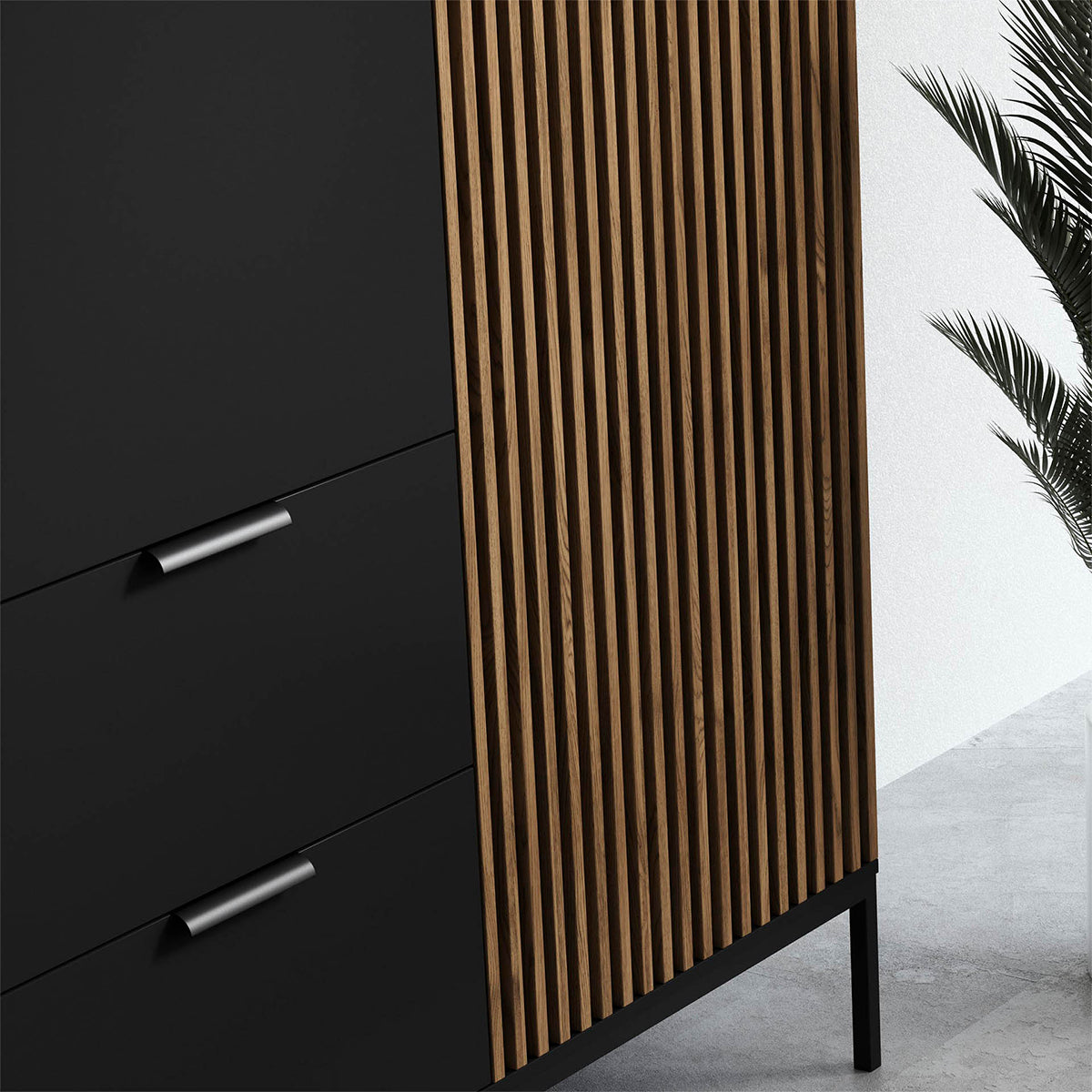 Armoire 3 portes 2 tiroirs Melchior Noir et Bois - vue 6