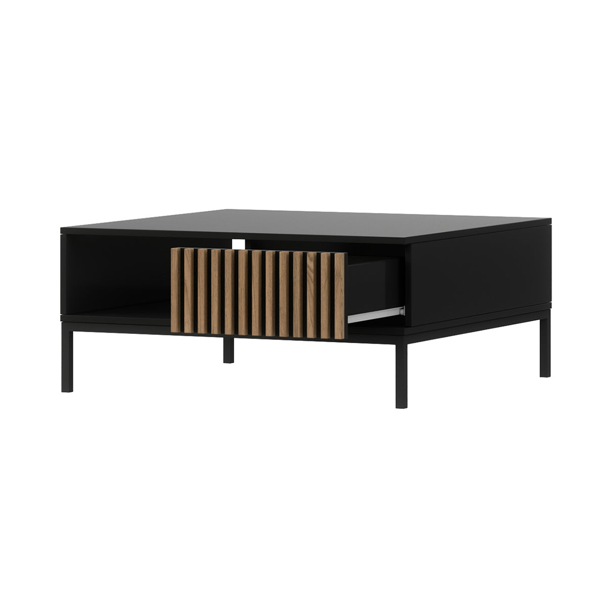 Table basse 1 tiroir 1 niche Melchior Noir et Bois - vue 4