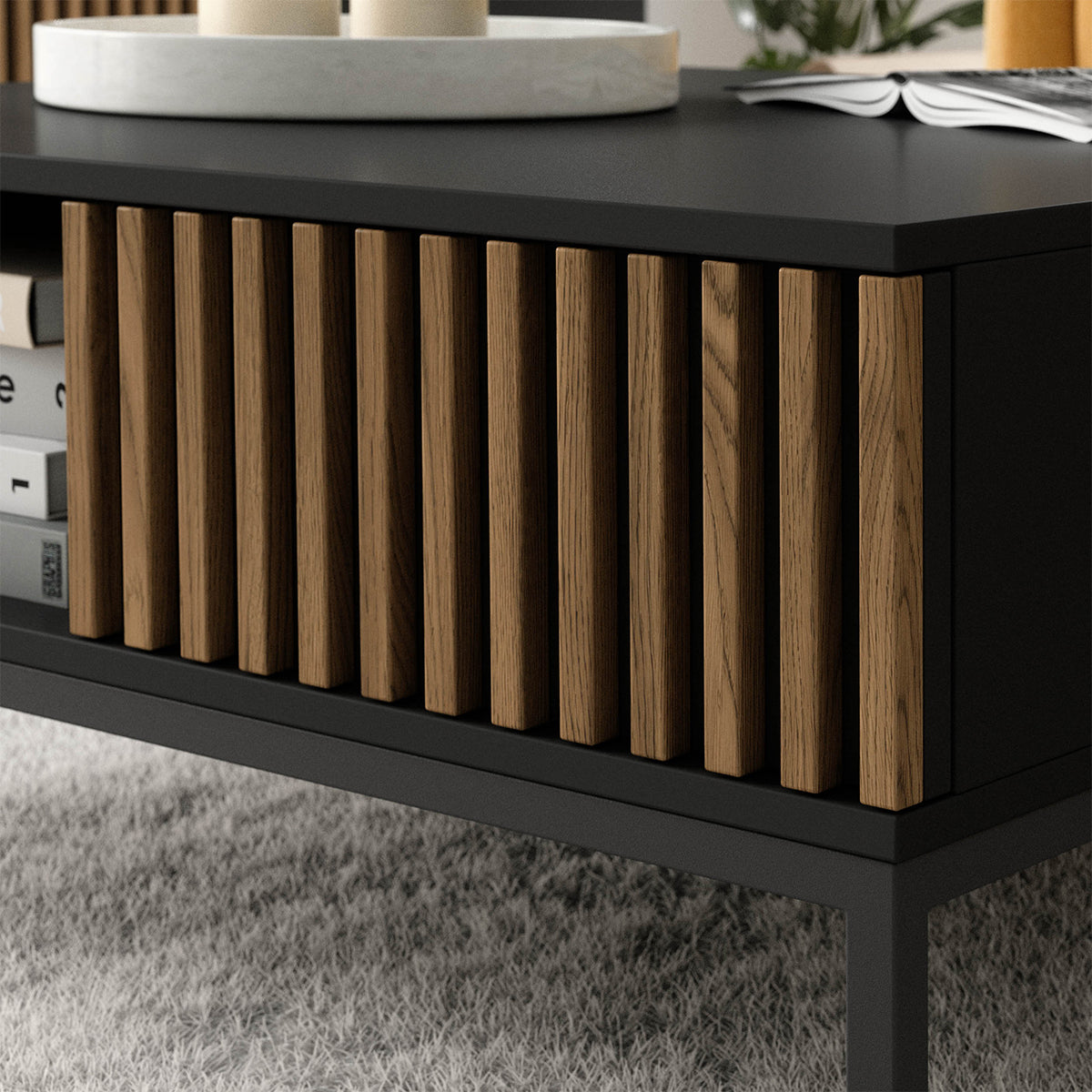 Table basse 1 tiroir 1 niche Melchior Noir et Bois - vue 5
