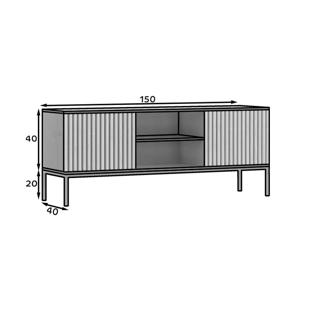Meuble TV 150 cm 2 portes Melchior Noir et Bois - vue 8