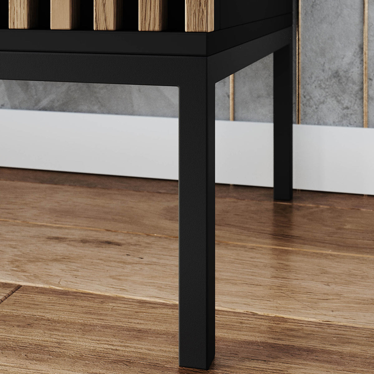 Meuble TV 150 cm 2 portes Melchior Noir et Bois - vue 5