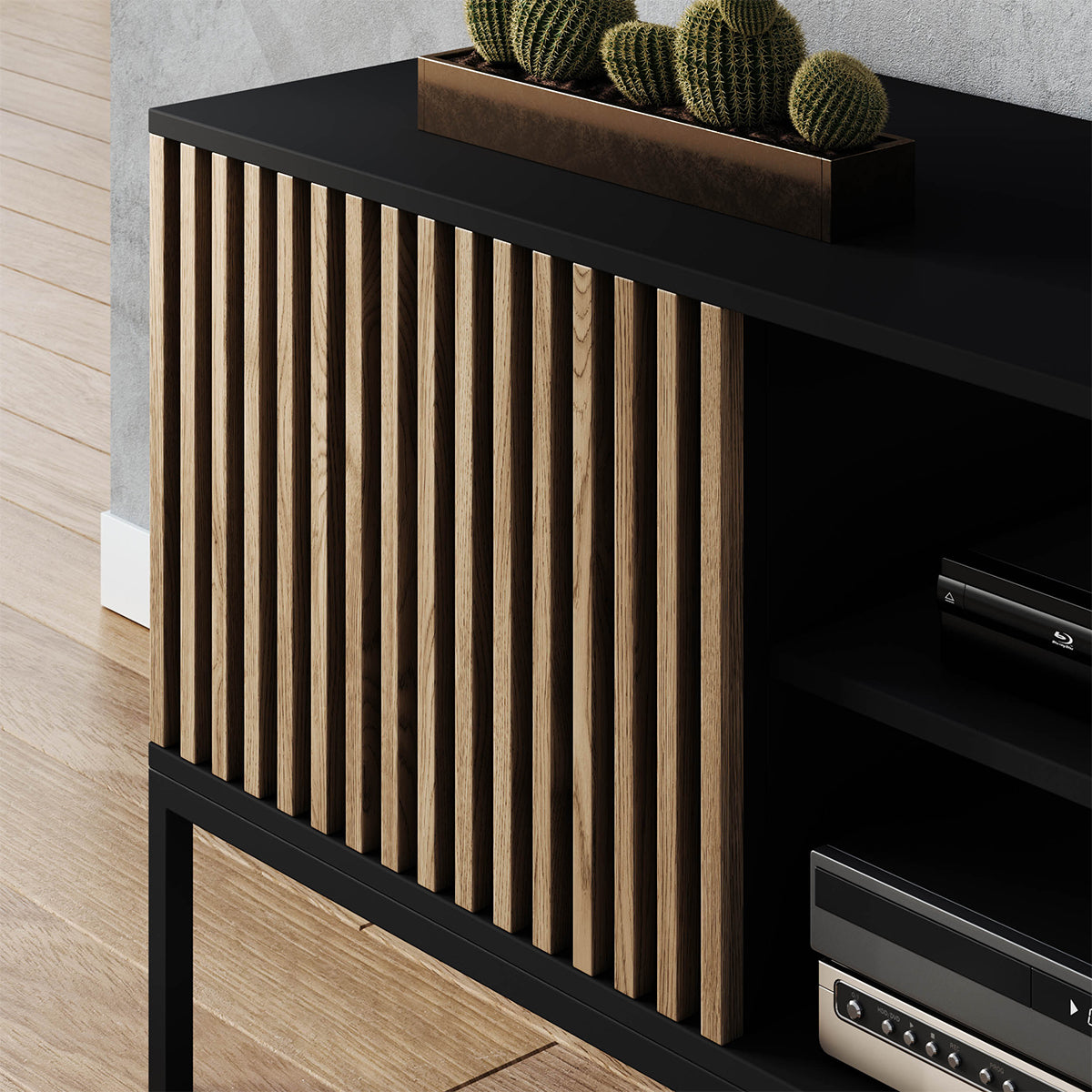 Meuble TV 150 cm 2 portes Melchior Noir et Bois - vue 7