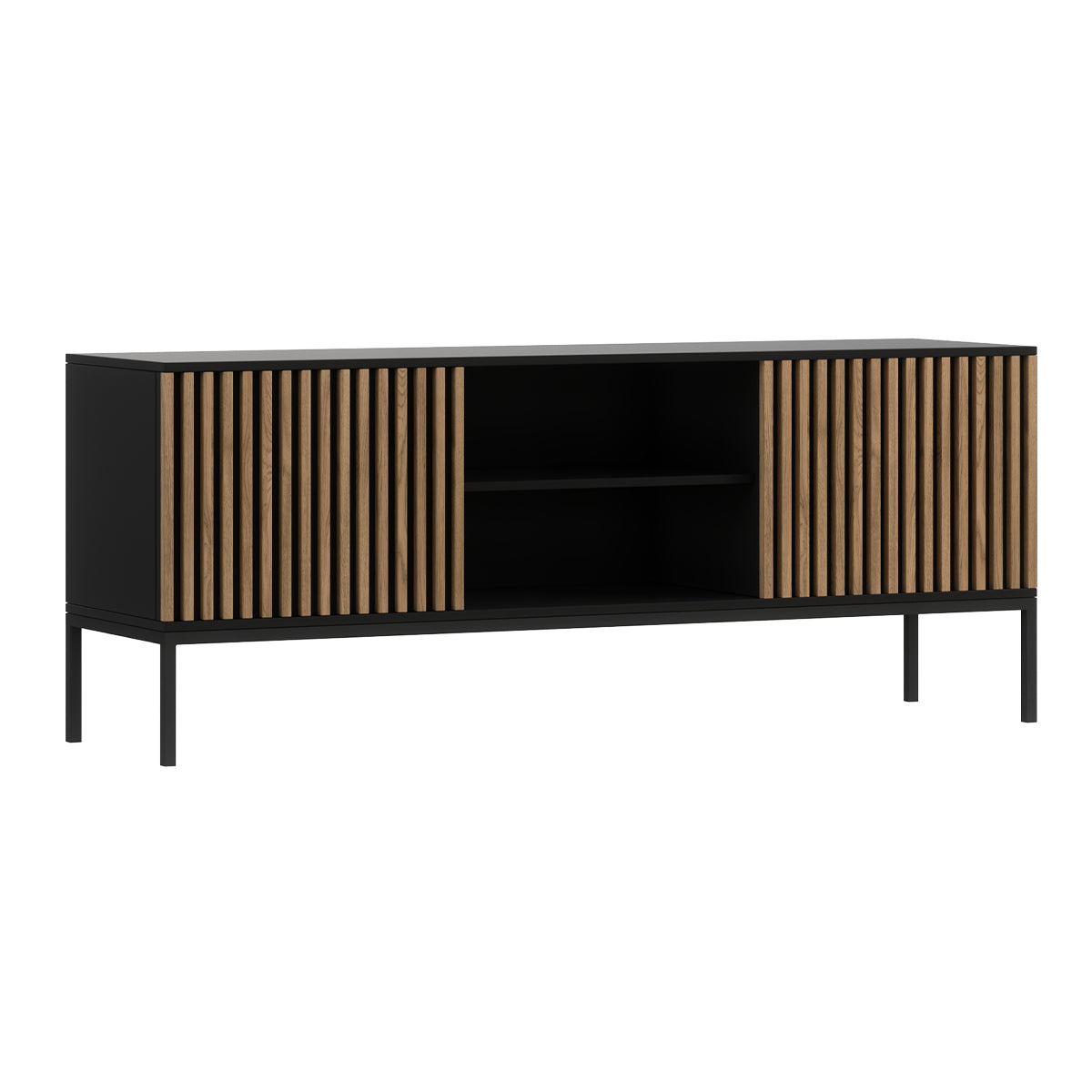 Meuble TV 150 cm 2 portes Melchior Noir et Bois