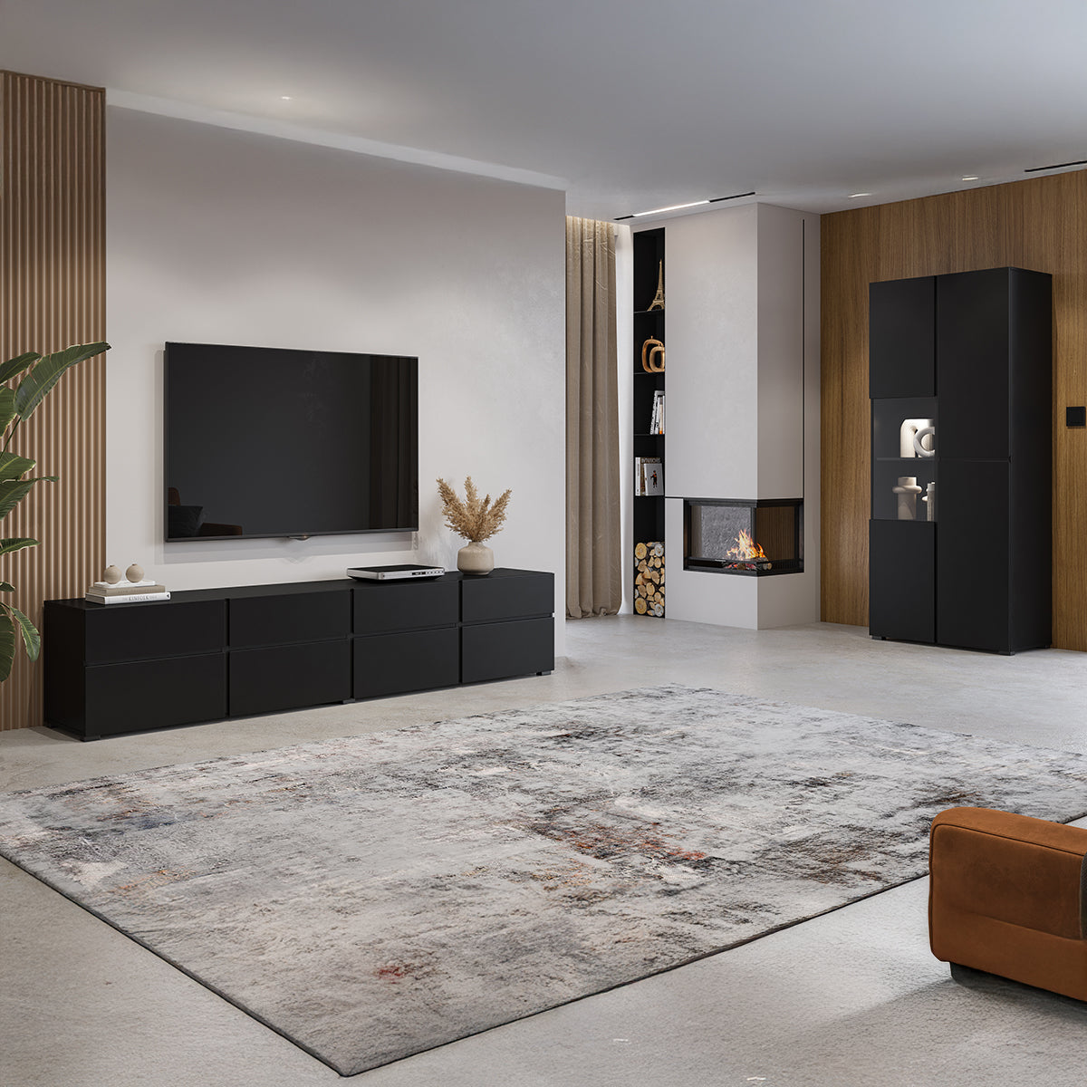 Meuble TV 4 portes 225 cm Lilia Noir - vue 8