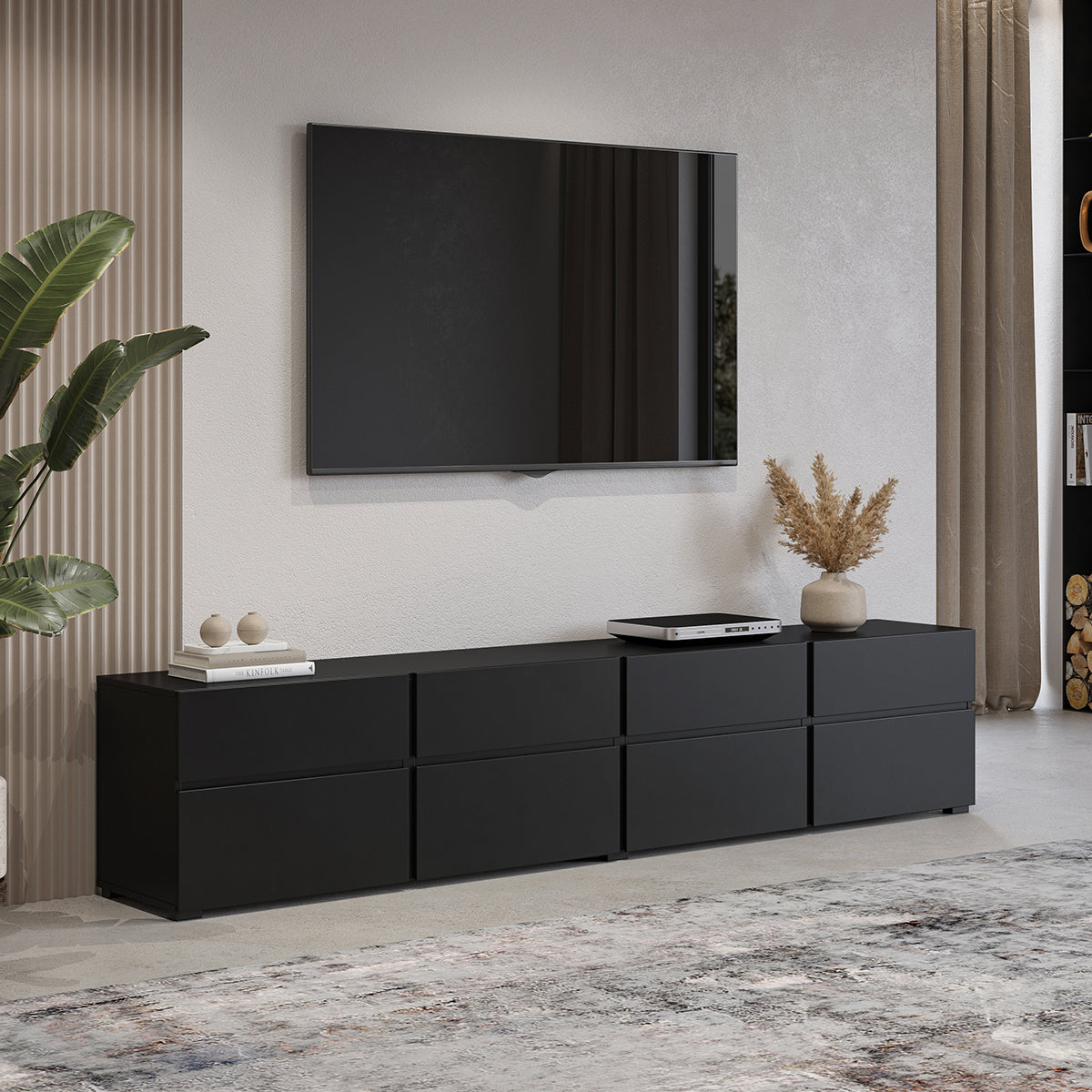Meuble TV 4 portes 225 cm Lilia Noir - vue 2