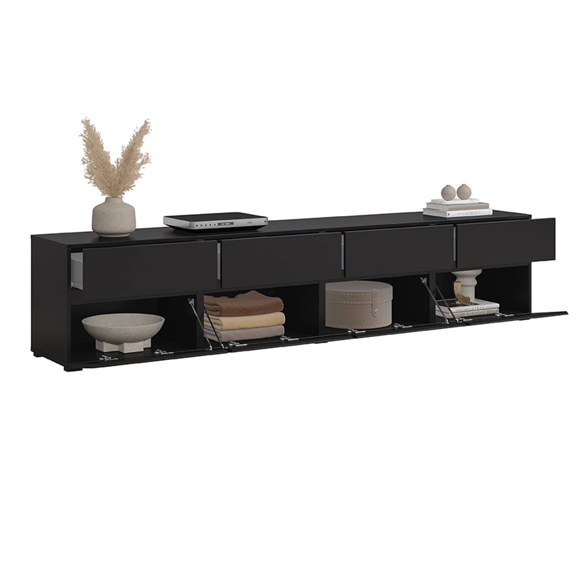 Meuble TV 4 portes 225 cm Lilia Noir - vue 7