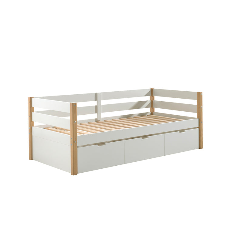 Lit banquette 90x200 sommier et tiroir de lit inclus Vipack Margrit - Blanc et Bois