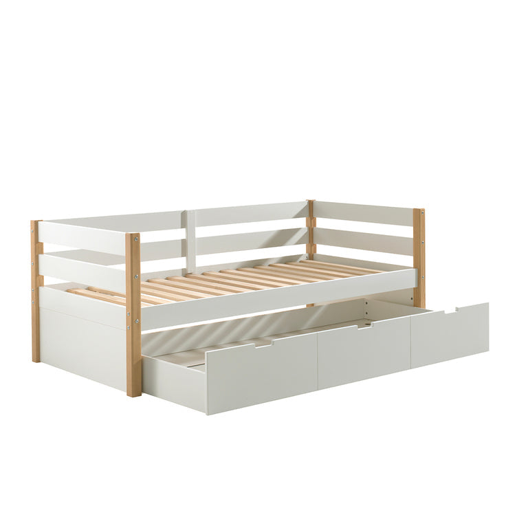Lit banquette 90x200 sommier et tiroir de lit inclus Vipack Margrit - Blanc et Bois - vue 2