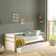 Lit banquette 90x200 sommier et tiroir de lit inclus Vipack Margrit - Blanc et Bois - vue 3
