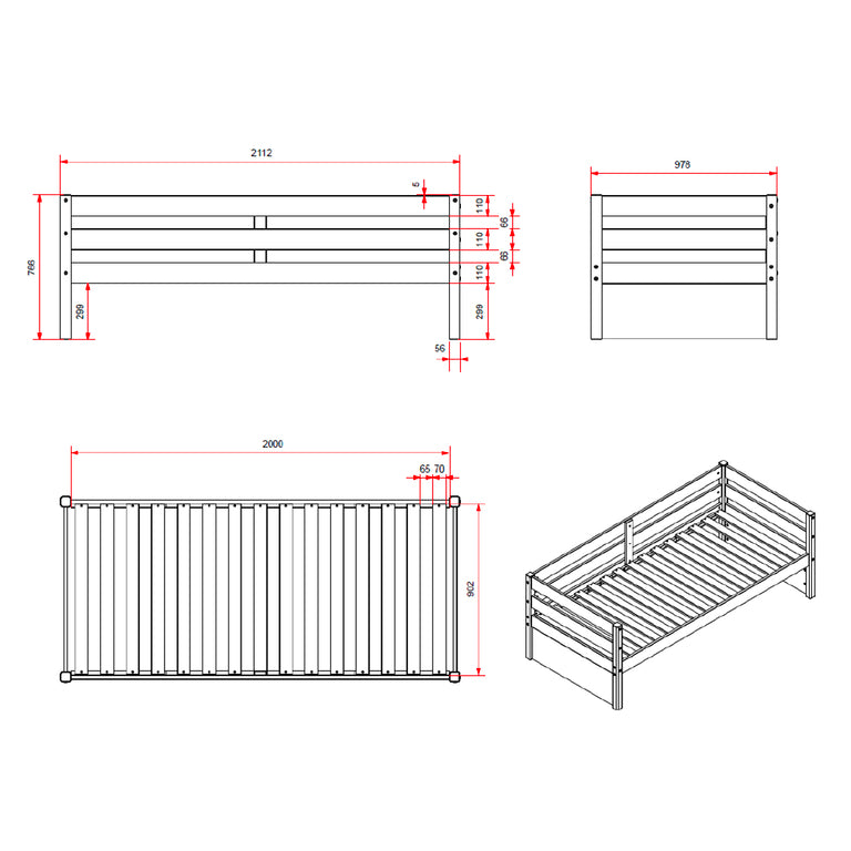 Lit banquette 90x200 sommier et tiroir de lit inclus Vipack Margrit - Blanc et Bois - vue 4