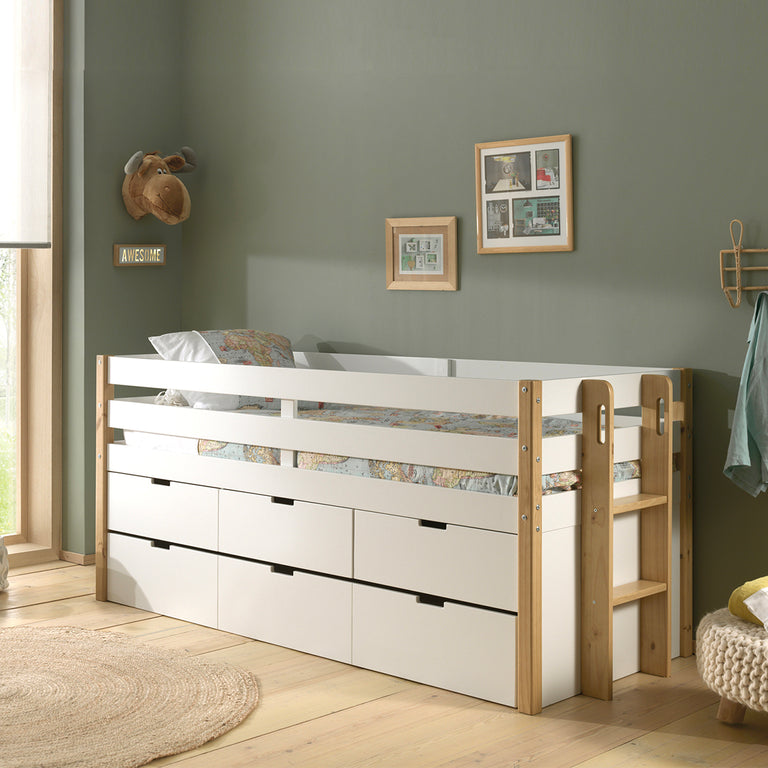Tiroir de lit 90x190 Vipack Margrit - Blanc et Bois - vue 3