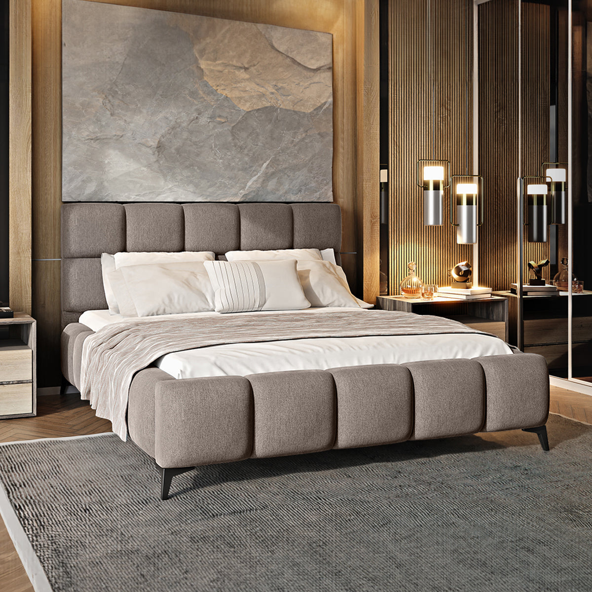 Lit coffre 180x200 sommier inclus Mira Beige - vue 2