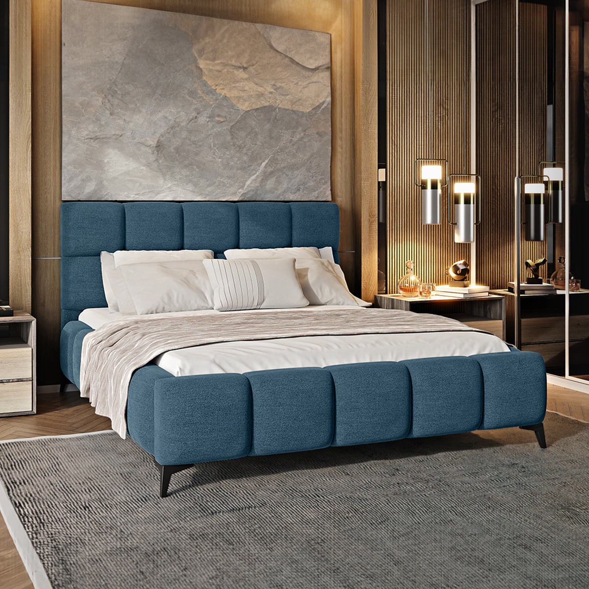 Lit coffre 180x200 sommier inclus Mira Bleu - vue 2