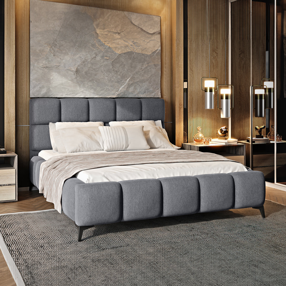 Lit coffre 160x200 sommier inclus Mira Gris - vue 2