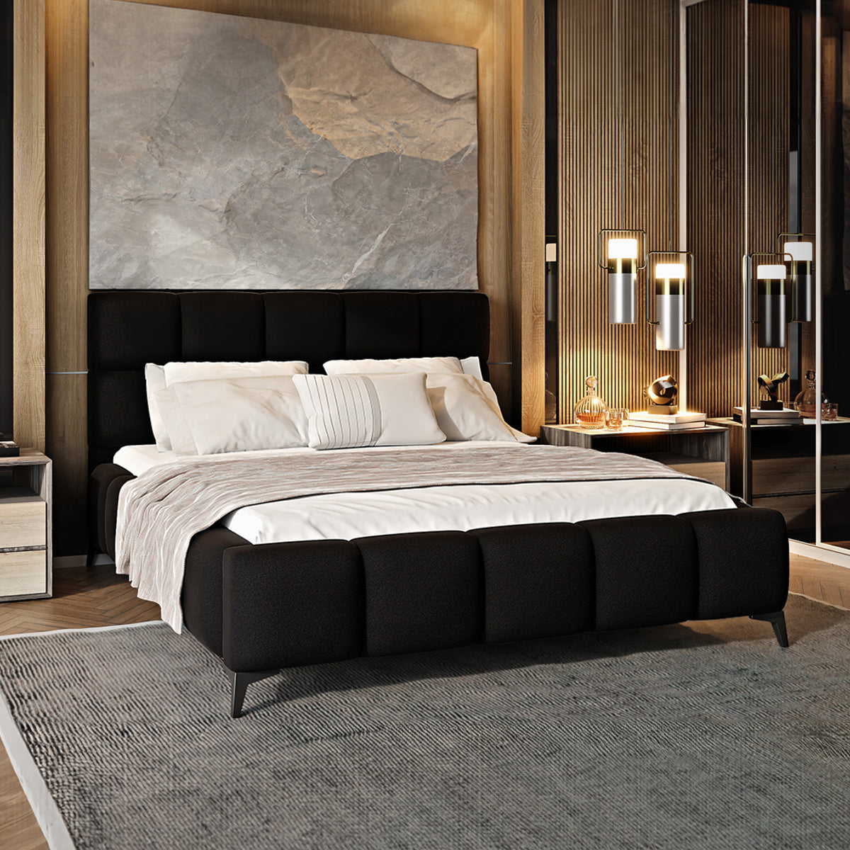 Lit coffre 180x200 sommier inclus Mira Noir - vue 4
