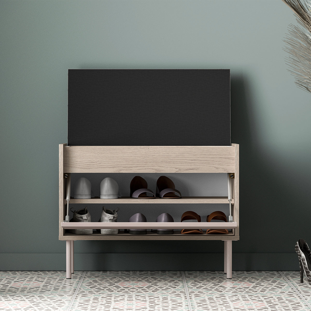 Banc meuble à chaussures 1 porte Alos Cachemire et Bois - vue 5