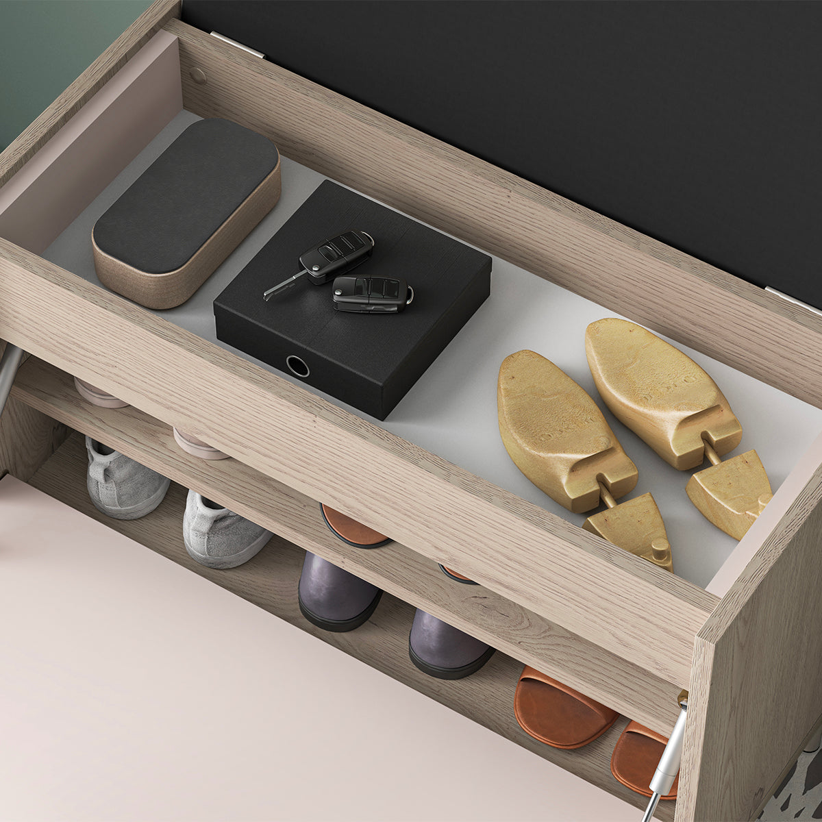 Banc meuble à chaussures 1 porte Alos Cachemire et Bois - vue 8