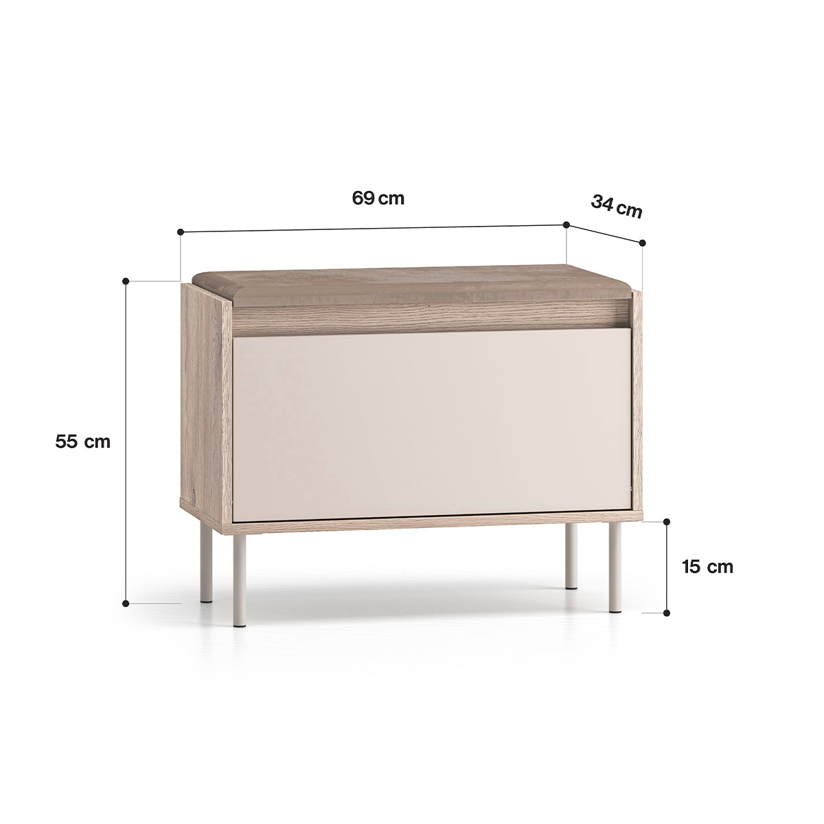 Banc meuble à chaussures 1 porte Alos Cachemire et Bois - vue 10