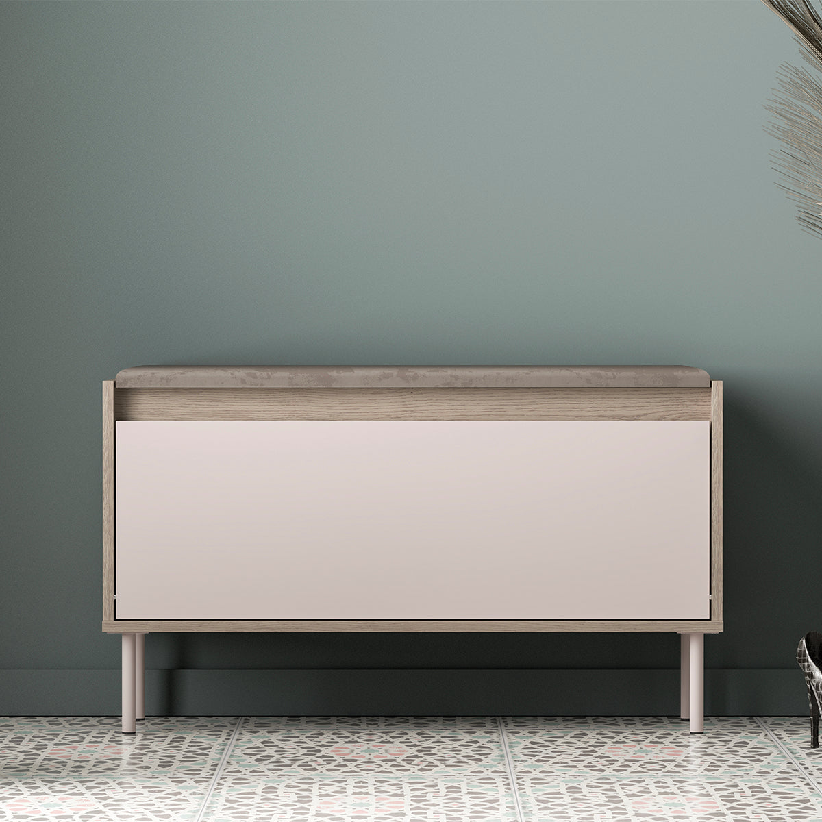 Banc meuble à chaussures long 1 porte Alos Cachemire et Bois - vue 4