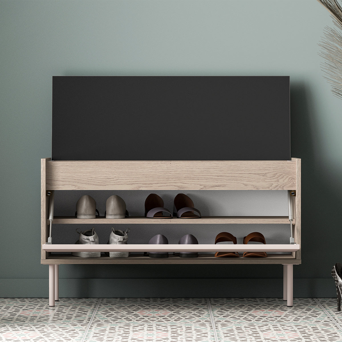Banc meuble à chaussures long 1 porte Alos Cachemire et Bois - vue 5