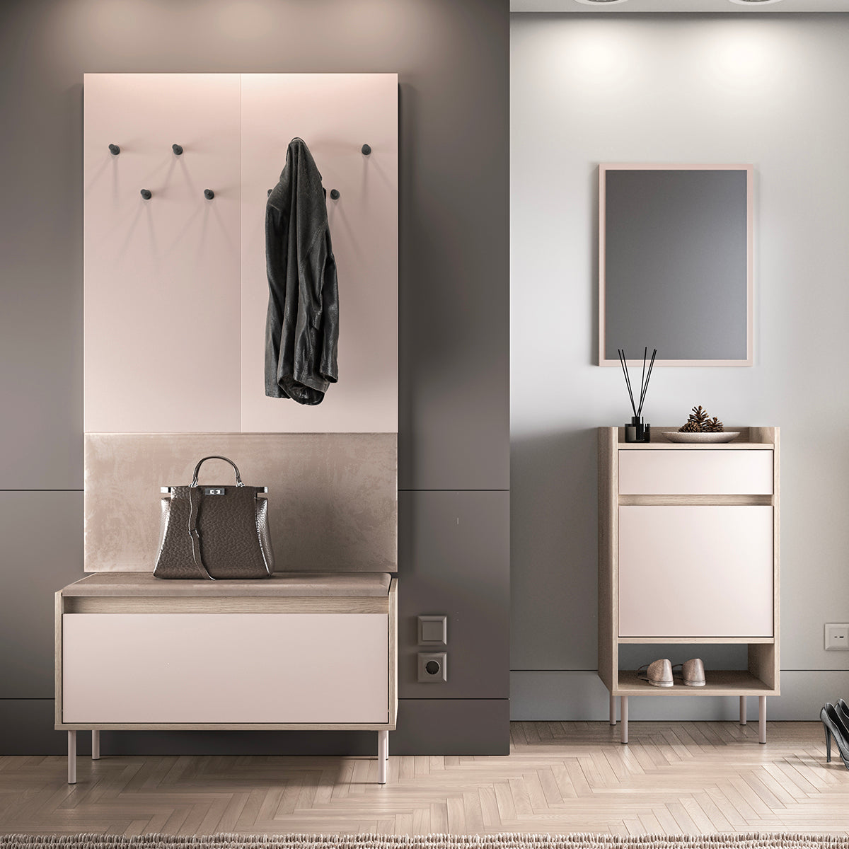 Banc meuble à chaussures long 1 porte Alos Cachemire et Bois - vue 6