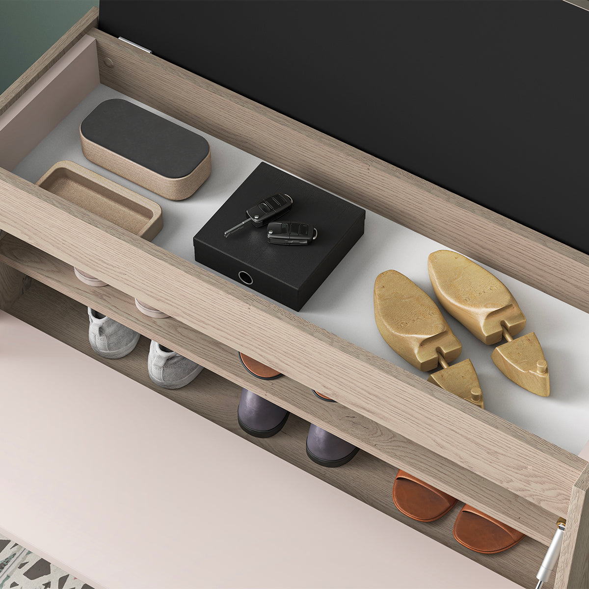 Banc meuble à chaussures long 1 porte Alos Cachemire et Bois - vue 7
