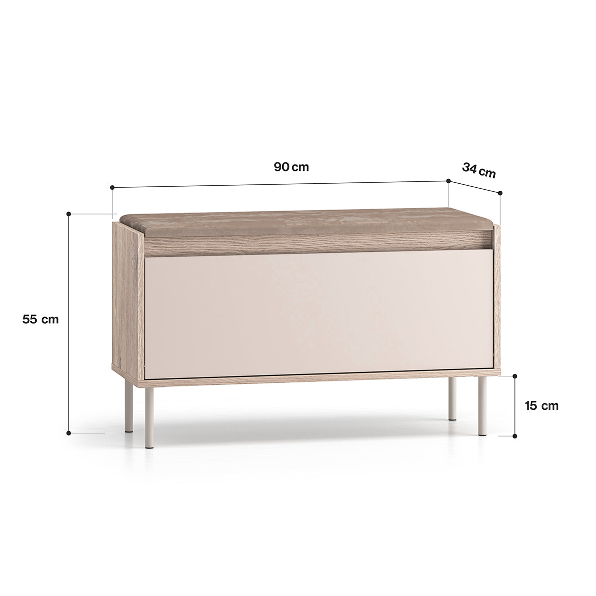 Banc meuble à chaussures long 1 porte Alos Cachemire et Bois - vue 9