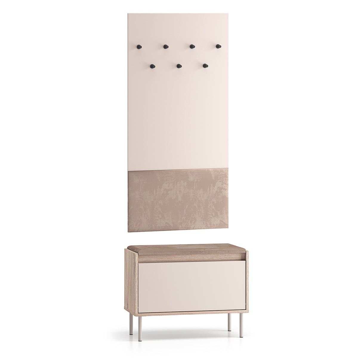 Meuble entrée porte-manteau et banc à chaussures 1 porte Alos Cachemire et Bois