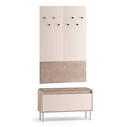 Meuble entrée porte-manteau et banc à chaussures long 1 porte Alos Cachemire et Bois
