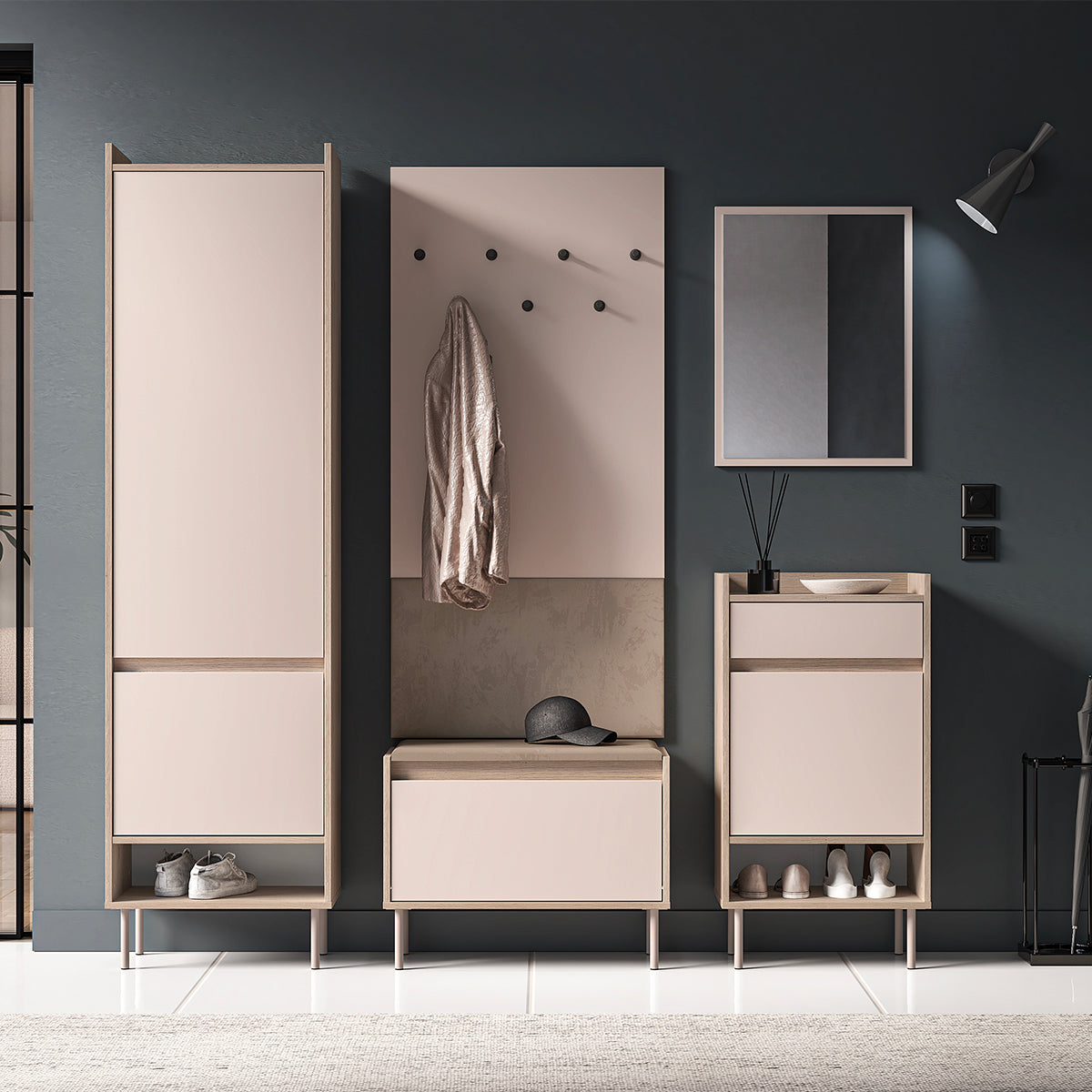 Banc meuble à chaussures 1 porte Alos Cachemire et Bois - vue 7